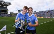 16 July 2017; David Lacey, left, and Seán Hawkshaw of Dublin celebrate after the Electric Ireland Leinster GAA Football Minor Championship Final match between Dublin and Louth at Croke Park in Dublin. Photo by Ray McManus/Sportsfile