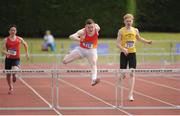 16 July 2017; Iarlaith Golding, centre, St.Colmans South Mayo, on his way to winning the Boy's Under 16 250 Hurdles event, and to set a new championship record of 31.74, during the AAI Juvenile Championships Day 3 in Tullamore, Co Offaly. Photo by Tomás Greally/Sportsfile