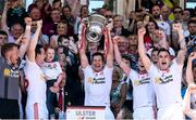 16 July 2017; Sean Cavanagh of Tyrone holds aloft the Anglo-Celt Cup after the Ulster GAA Football Senior Championship Final match between Tyrone and Down at St Tiernach's Park in Clones, Co. Monaghan. Photo by Oliver McVeigh/Sportsfile