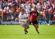 16 July 2017; David Mulgrew of Tyrone in action against Caolan Mooney of Down during the Ulster GAA Football Senior Championship Final match between Tyrone and Down at St Tiernach's Park in Clones, Co. Monaghan. Photo by Philip Fitzpatrick/Sportsfile