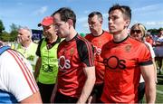 16 July 2017; Down Manager Eamonn Burns and Conaill McGovern of Down leave the pitch after the Ulster GAA Football Senior Championship Final match between Tyrone and Down at St Tiernach's Park in Clones, Co. Monaghan. Photo by Oliver McVeigh/Sportsfile