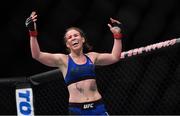 16 July 2017; Leslie Smith celebrates defeating Amanda Lemos in their bantamweight bout at UFC Fight Night Glasgow in the SSE Hydro Arena in Glasgow. Photo by Ramsey Cardy/Sportsfile