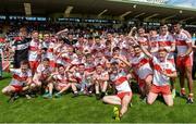 16 July 2017; The Derry team celebrate after the Electric Ireland Ulster GAA Football Minor Championship Final match between Cavan and Derry at St Tiernach's Park in Clones, Co. Monaghan. Photo by Oliver McVeigh/Sportsfile