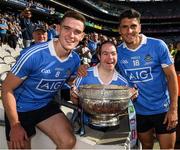 16 July 2017; Sean Jordan, from Old Bawn, Tallaght, with Dublin stars Brian Fenton and Bernard Brogan and the Delaney Cup after the Leinster GAA Football Senior Championship Final match between Dublin and Kildare at Croke Park in Dublin. Photo by Ray McManus/Sportsfile