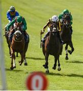 16 July 2017; Kamali, with Donnacha O'Brien up, race ahead of Muniza, left, with Pat Smullen up, who finished second, on their way to winning the Curragh 'Where Champions Are Made' Fillies Maiden during Day 2 of the Darley Irish Oaks Weekend at the Curragh in Kildare. Photo by Cody Glenn/Sportsfile