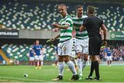 14 July 2017; Leigh Griffiths of Celtic is shown a yellow card after having missiles thrown at him during the UEFA Champions League Second Qualifying Round First Leg match between Linfield and Glasgow Celtic at the National Football Stadium in Windsor Park, Belfast. Photo by David Fitzgerald/Sportsfile