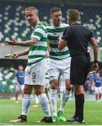 14 July 2017; Leigh Griffiths of Celtic is shown a yellow card after having missiles thrown at him during the UEFA Champions League Second Qualifying Round First Leg match between Linfield and Glasgow Celtic at the National Football Stadium in Windsor Park, Belfast. Photo by David Fitzgerald/Sportsfile