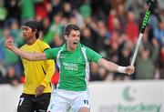 17 March 2012; John Jermyn, Ireland, celebrates with after scoring his side's first goal. Men’s 2012 Olympic Qualifying Tournament, Ireland v Malaysia, National Hockey Stadium, UCD, Belfield, Dublin. Picture credit: Barry Cregg / SPORTSFILE