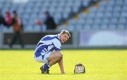18 March 2012; Paddy Mulaney, Laois, shows his disappointment at the final whistle after defeat to Clare. Allianz Hurling League, Division 1B, Round 3, Laois v Clare, O'Moore Park, Portlaoise, Co. Laois. Picture credit: Diarmuid Greene / SPORTSFILE