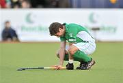 18 March 2012; A dejected Ireland captain Ronan Gormley after the game. Men’s 2012 Olympic Qualifying Tournament Final, Ireland v Korea. National Hockey Stadium, UCD, Belfield, Dublin. Picture credit: Barry Cregg / SPORTSFILE