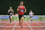 16 July 2017; Cathal Locke, Dooneen AC, Co.Kerry, on his way to winning the Boy's Under 19 400m Hurdles event, during the AAI Juvenile Championships Day 3 in Tullamore, Co Offaly. Photo by Tomás Greally/Sportsfile