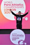 17 July 2017: Michael McKillop receives his Gold medal after he finished first in the Men's T38 800m during day 4 of the 2017 Para Athletics World Championships at the Olympic Stadium in London. Photo by Luc Percival/Sportsfile