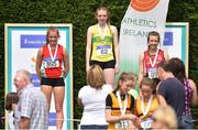 8 July 2017; On the podium following the Under 16 80 metre hurdles are, from left, Holly Mulholland of City of Lisburn A.C, Tara Meier of Boyne A.C, and Eimear Kelly of City of Derry A.C during Day 1 of the Irish Life Health National Juvenile Track & Field Championships at Tullamore Harriers Stadium in Tullamore, Co Offaly. Photo by Ramsey Cardy/Sportsfile