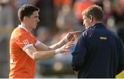 8 July 2017; Armagh manager Kieran McGeeney with Rory Grugan before the GAA Football All-Ireland Senior Championship Round 2B match between Westmeath and Armagh at TEG Cusack Park in Mullingar, Co Westmeath. Photo by Piaras Ó Mídheach/Sportsfile