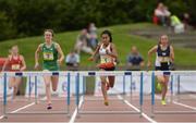 15 July 2017; Jasmine Jolly of Garstang High, Lancashire, representing England, centre, on her way to winning the Girls 300m hurdles event ahead of Miriam Daly of Scoil Mhuire, representing Ireland, during the SIAB T&F Championships at Morton Stadium in Santry, Co. Dublin. Photo by Piaras Ó Mídheach/Sportsfile