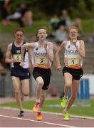 15 July 2017; Max Burgin of The Crossley Heath Grammar, West Yorkshire, representing England, centre, leading, with Oliver Dustin of Keswick School, Cumbria, representing England, in second, and Seamus Mackay of Anderson High School, Lerwick, representing Scotland in third, in the Boys 800m event during the SIAB T&F Championships at Morton Stadium in Santry, Co. Dublin. Photo by Piaras Ó Mídheach/Sportsfile