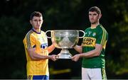 18 July 2017; In attendance during the 2017 GAA Football All Ireland Senior Championship Series National Launch at The Argory are Ciaran Murtagh of Roscommon and Killian Young of Kerry with the Sam Maguire Cup. Photo by Cody Glenn/Sportsfile