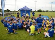 18 July 2017; Peter Dooley and Tom Daly of Leinster Rugby came out to the Bank of Ireland Summer Camp to meet up with some local young rugby talent at Portaloise RFC. Pictured is Peter Dooley, left, and Tom Daly during a question and answer session with the players, at Portlaoise RFC, in Co. Laois. Photo by Seb Daly/Sportsfile