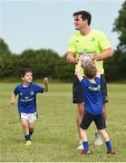 18 July 2017; Peter Dooley and Tom Daly of Leinster Rugby came out to the Bank of Ireland Summer Camp to meet up with some local young rugby talent at Portaloise RFC. Pictured is Tom Daly, during a game with participants, at Portlaoise RFC, in Co. Laois. Photo by Seb Daly/Sportsfile