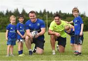 18 July 2017; Peter Dooley and Tom Daly of Leinster Rugby came out to the Bank of Ireland Summer Camp to meet up with some local young rugby talent at Portaloise RFC. Pictured are Peter Dooley and Tom Daly, with participants, from left, Alex Schiller, Adrian Dunne George Conway, and Loran Hayes, at Portlaoise RFC, in Co. Laois. Photo by Seb Daly/Sportsfile