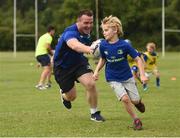 18 July 2017; Peter Dooley and Tom Daly of Leinster Rugby came out to the Bank of Ireland Summer Camp to meet up with some local young rugby talent at Portaloise RFC. Pictured is Peter Dooley, during a game with participants, at Portlaoise RFC, in Co. Laois. Photo by Seb Daly/Sportsfile