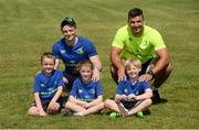 18 July 2017; Leinster's Cathal Marsh, left, and Mick Kearney with children, from left, Fionn Shortall, Nina Sheahan and Ben Finnie during Bank of Ireland Leinster Rugby Summer Camp in Seapoint. Photo by Piaras Ó Mídheach/Sportsfile
