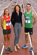 19 July 2017; Liz Rowen, Head of Marketing for Irish life Health, pictured with 3000m Steeplechase runner Kerry O'Flaherty of Newcastle & District AC, Co. Down, and 400m Hurdler Thomas Barr of Ferrybank AC, Co. Waterford, at the Irish Life Health National Senior Track & Field Championships 2017 Launch at Morton Park in Santry, Dublin. Photo by Sam Barnes/Sportsfile