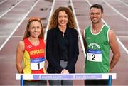 19 July 2017; Liz Rowen, Head of Marketing for Irish life Health, pictured with 3000m Steeplechase runner Kerry O'Flaherty of Newcastle & District AC, Co. Down, and 400m Hurdler Thomas Barr of Ferrybank AC, Co. Waterford, at the Irish Life Health National Senior Track & Field Championships 2017 Launch at Morton Park in Santry, Dublin. Photo by Sam Barnes/Sportsfile
