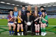 20 March 2012; In attendance at the launch of the Ladies Gaelic Football 3rd Level Colleges Championship Weekend, which takes place on the 24th and 25th of March in Queens University Belfast, are, Pat Quill, President of the Ladies Gaelic Football Association, with back row, from left; Sinead McCoy, University of Ulster Jordanstown, Amy Foley, Tralee IT, Grainne McGlade, NUI Maynooth, Bridin Doyle, WIT, and Donna Berry, WIT. Front row, from left; Orla Heavey, UL, Ellen McCarron, DCU, Sinead O'Sullivan, Trinity College, and Nora Ward, AIT. Croke Park, Dublin. Picture credit: Brian Lawless / SPORTSFILE