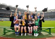 20 March 2012; In attendance at the launch of the Ladies Gaelic Football 3rd Level Colleges Championship Weekend, which takes place on the 24th and 25th of March in Queens University Belfast, are, back row, from left; Sinead McCoy, University of Ulster Jordanstown, Amy Foley, Tralee IT, Grainne McGlade, NUI Maynooth, Bridin Doyle, WIT, and Donna Berry, WIT. Front row, from left; Orla Heavey, UL, Ellen McCarron, DCU, Sinead O'Sullivan, Trinity College, and Nora Ward, AIT. Croke Park, Dublin. Picture credit: Brian Lawless / SPORTSFILE