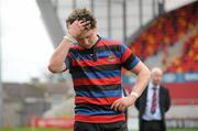 19 March 2012; St. Munchin’s captain Lee Nicholas shows his disappointment after defeat to Rockwell. Avonmore Munster Schools Senior Cup Final, St. Munchin’s College v Rockwell College, Thomond Park, Limerick. Picture credit: Diarmuid Greene / SPORTSFILE