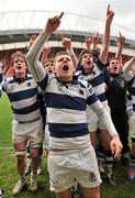 19 March 2012; Aidan Moynihan and his Rockwell team-mates celebrate after victory over St. Munchin’s. Avonmore Munster Schools Senior Cup Final, St. Munchin’s College v Rockwell College, Thomond Park, Limerick. Picture credit: Diarmuid Greene / SPORTSFILE