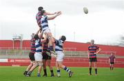 19 March 2012; Neville Flynn, Rockwell, contests a line-out with Ezra Nugent, St. Munchin’s. Avonmore Munster Schools Senior Cup Final, St. Munchin’s College v Rockwell College, Thomond Park, Limerick. Picture credit: Diarmuid Greene / SPORTSFILE