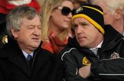 19 March 2012; Ard Stiúrthóir of the GAA Páraic Duffy, left, with Seamus Meehan, Chairman of the Ulster Colleges Council, at the game. MacRory Cup Final, St. Patrick’s, Maghera v St. Michael’s, Enniskillen, Bessbrook, Morgan Athletic Grounds, Armagh. Picture credit: Oliver McVeigh / SPORTSFILE