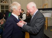 9 March 2012; Dr. Pat Hickey, President of the OCI, presents Robin Tamplin, rowing, left, a member of the 1948 Olympic Team, with his Olympic Medal of Honour. Farmleigh House, Phoenix Park, Dublin 15. Picture credit: Ray McManus / SPORTSFILE