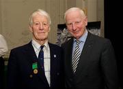 9 March 2012; Dr. Pat Hickey, President of the OCI, with Robin Tamplin, rowing, left, a member of the 1948 Olympic Team, after being presented with his Olympic Medal of Honour. Farmleigh House, Phoenix Park, Dublin 15. Picture credit: Ray McManus / SPORTSFILE