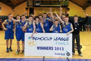 20 March 2012; The St. Macartans, Monaghan, team celebrate after the game. U16B Boys - All-Ireland Schools League Finals 2012, St. Macartans, Monaghan v Christian Brothers College, Cork, National Basketball Arena, Tallaght, Dublin. Picture credit: Pat Murphy / SPORTSFILE