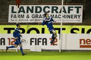 20 March 2012; Crusaders' Declan Caddell, right, celebrates with team-mate David McMaster after scoring his side's first goal. 2012 Setanta Sports Cup Quarter-Final, 2nd Leg, Bohemians v Crusaders, Dalymount Park, Dublin. Picture credit: David Maher / SPORTSFILE