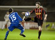 20 March 2012; Neil Harney, Bohemians, in action against David McMaster, Crusaders. 2012 Setanta Sports Cup Quarter-Final, 2nd Leg, Bohemians v Crusaders, Dalymount Park, Dublin. Picture credit: David Maher / SPORTSFILE