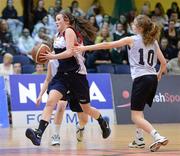21 March 2012; Olivia Dupuy, St. Vincents, Cork, in action against Julie Milroy, Loreto Beaufort, Dublin. U16A Girls - All-Ireland Schools League Finals 2012, St. Vincents, Cork v Loreto Beaufort, Dublin, National Basketball Arena, Tallaght, Dublin. Picture credit: Brian Lawless / SPORTSFILE