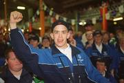 26 June 2002; Special Olympics Athlete Warren Tate celebrates at the end of the closing ceremony at the Special Olympics National Games. Photo by Ray McManus/Sportsfile