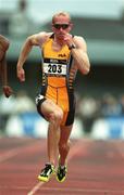 6 July 2002; Paul Brizzell of Ireland during the 100m at the Cork City Sports event at the UCC Sports Grounds, Mardyke, Cork. Photo by Brendan Moran/Sportsfile