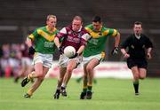 30 June 2002; Darren Mullahy of Galway in action against David McHugh of Leitrim during the Connacht Minor Football Championship Final match between Leitrim and Galway at Páirc Seán Mac Diarmada in Carrick-on-Shannon, Leitrim. Photo by Aoife Rice/Sportsfile