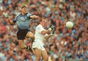 14 July 2002; Brian Lacey of Kildare in action against Jason Sherlock of Dublin during the Bank of Ireland Leinster Senior Football Championship Final match between Dublin and Kildare at Croke Park in Dublin. Photo by Ray McManus/Sportsfile