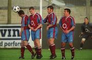 5 July 2002; Drogheda United players form a wall to defend a free kick during the eircom League Premier Division match between Drogheda United and Derry City at O2 Park in Drogheda. Photo by Damien Eagers/Sportsfile