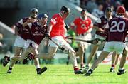 14 July 2002; John Browne of Cork in action against Kevin Broderick, left, and Alan Kerins, 20, of Galway during the Guinness All-Ireland Senior Hurling Championship Qualifier Round 2 match between Cork and Galway at Semple Stadium in Thurles, Tipperary. Photo by Brendan Moran/Sportsfile
