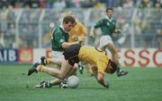 19 August 1990; Donal Reid of Donegal is tackled by Tommy Dowd of Meath during the All-Ireland Senior Football Championship Semi-Final match between Meath and Donegal at Croke Park in Dublin. Photo by Ray McManus/Sportsfile