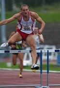19 July 2002; Matthew Douglas of England on the way to winning the 400m Hurdles at the Dublin International Games & Morton Mile at Morton Stadium in Santry, Dublin. Photo by Damien Eagers/Sportsfile