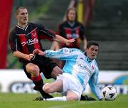 19 July 2002; Colin Hawkins of Bohemians in action against  Gareth McGlynn of Derry City during the eircom League Premier Division match between Bohemians and Derry City at Dalymount Park in Dublin. Photo by David Maher/Sportsfile