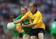 21 July 2002; Eamon Doherty of Donegal is tackled by Graham Geraghty of Meath during the All-Ireland Senior Football Championship Qualifier Round 4 match between Meath and Donegal at Croke Park. Photo by Brian Lawless/Sportsfile